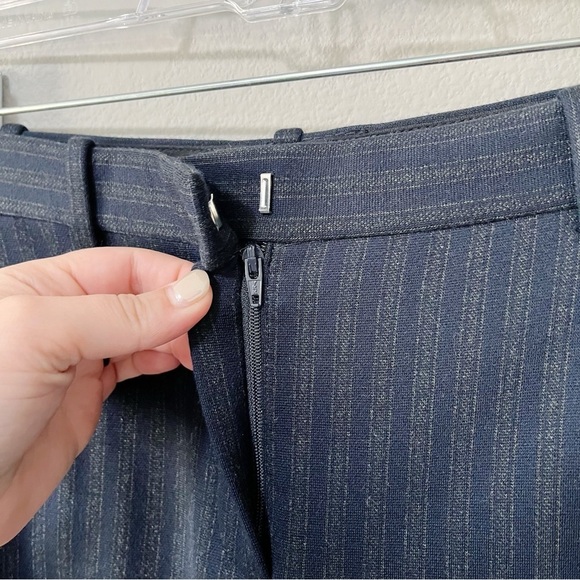 Theory Tailor Trouser C Cropped Dress Pant Pale Stripe Knit Navy Blue Size 00 - Picture 8 of 13